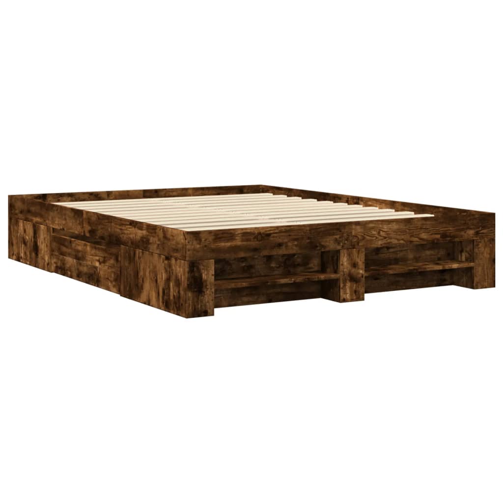 Bed Frame without Mattress Smoked Oak 150x200 cm King Size Engineered Wood