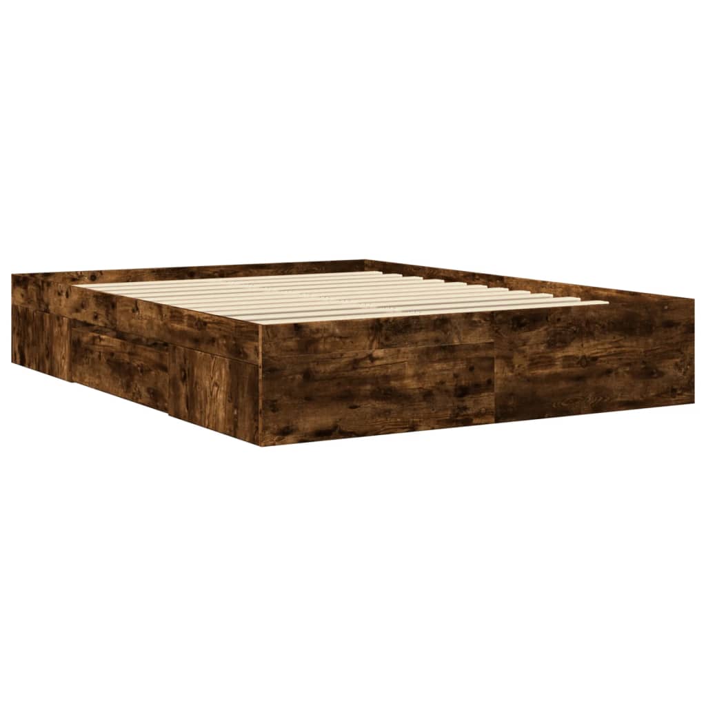 Bed Frame without Mattress Smoked Oak 150x200 cm King Size Engineered Wood