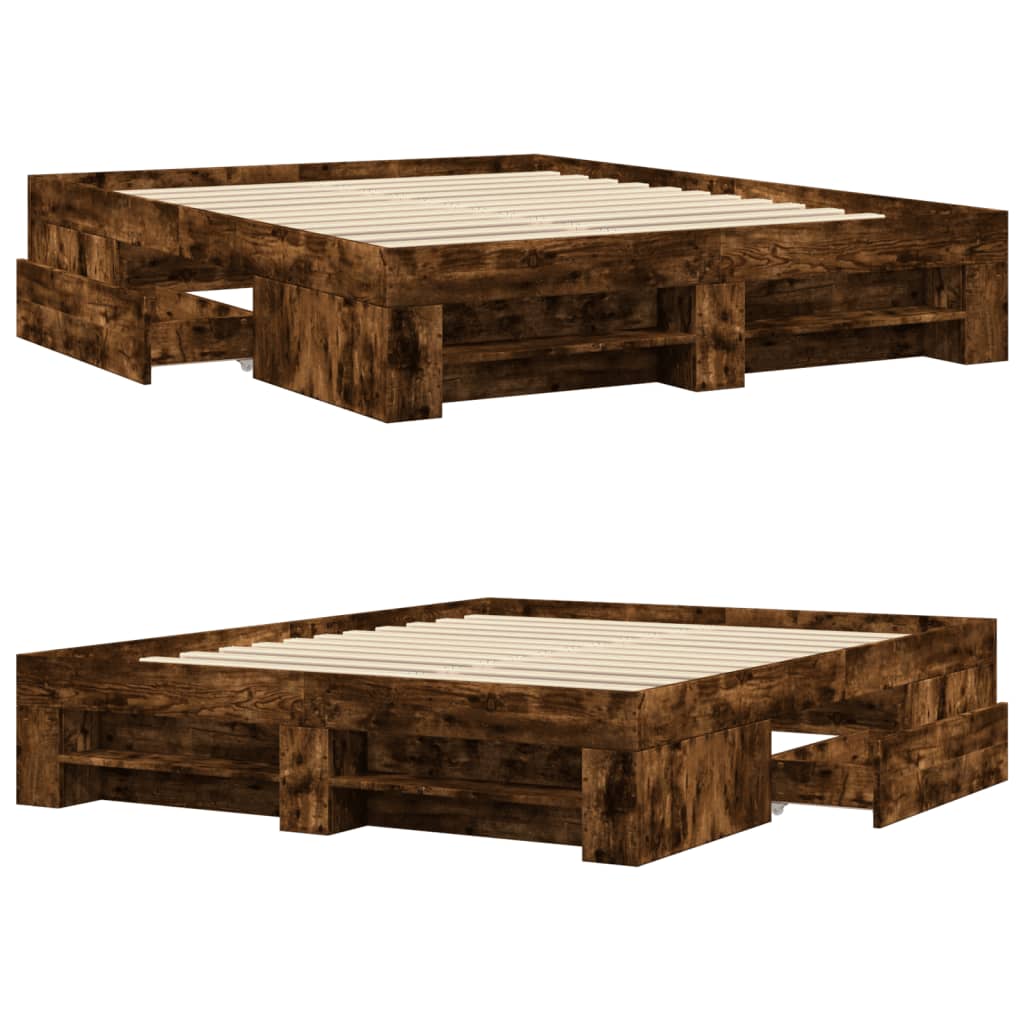 Bed Frame without Mattress Smoked Oak 150x200 cm King Size Engineered Wood