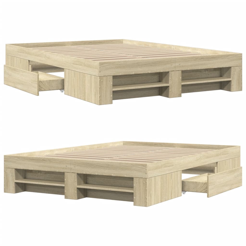 Bed Frame without Mattress Sonoma Oak 140x200 cm Engineered Wood
