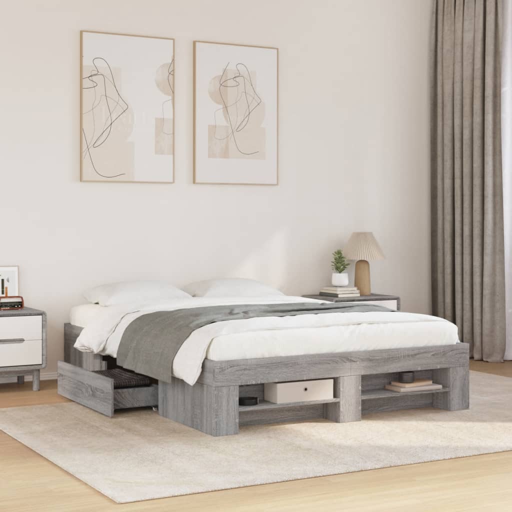 Bed Frame without Mattress Grey Sonoma 140x200 cm Engineered Wood