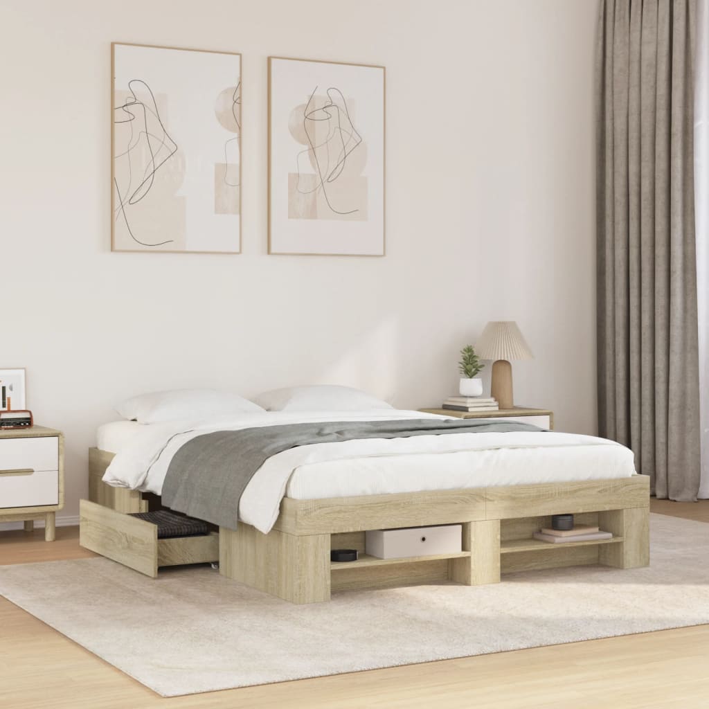 Bed Frame without Mattress Sonoma Oak 120x200 cm Engineered Wood