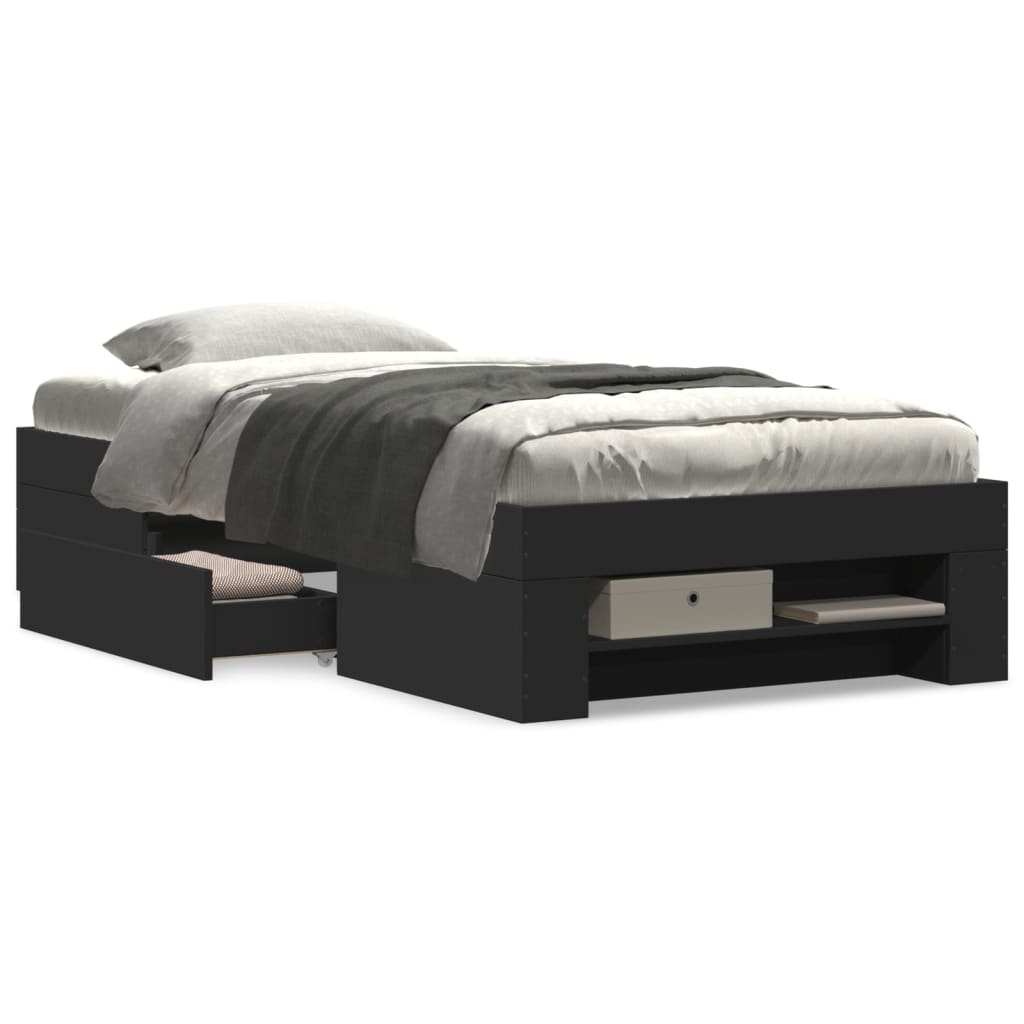 Bed Frame without Mattress Black 100x200 cm Engineered Wood