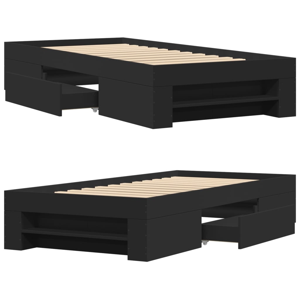 Bed Frame without Mattress Black 100x200 cm Engineered Wood