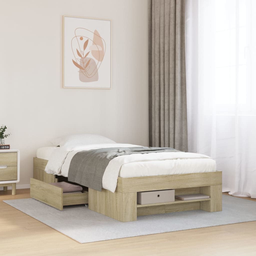 Bed Frame without Mattress Sonoma Oak 100x200 cm Engineered Wood