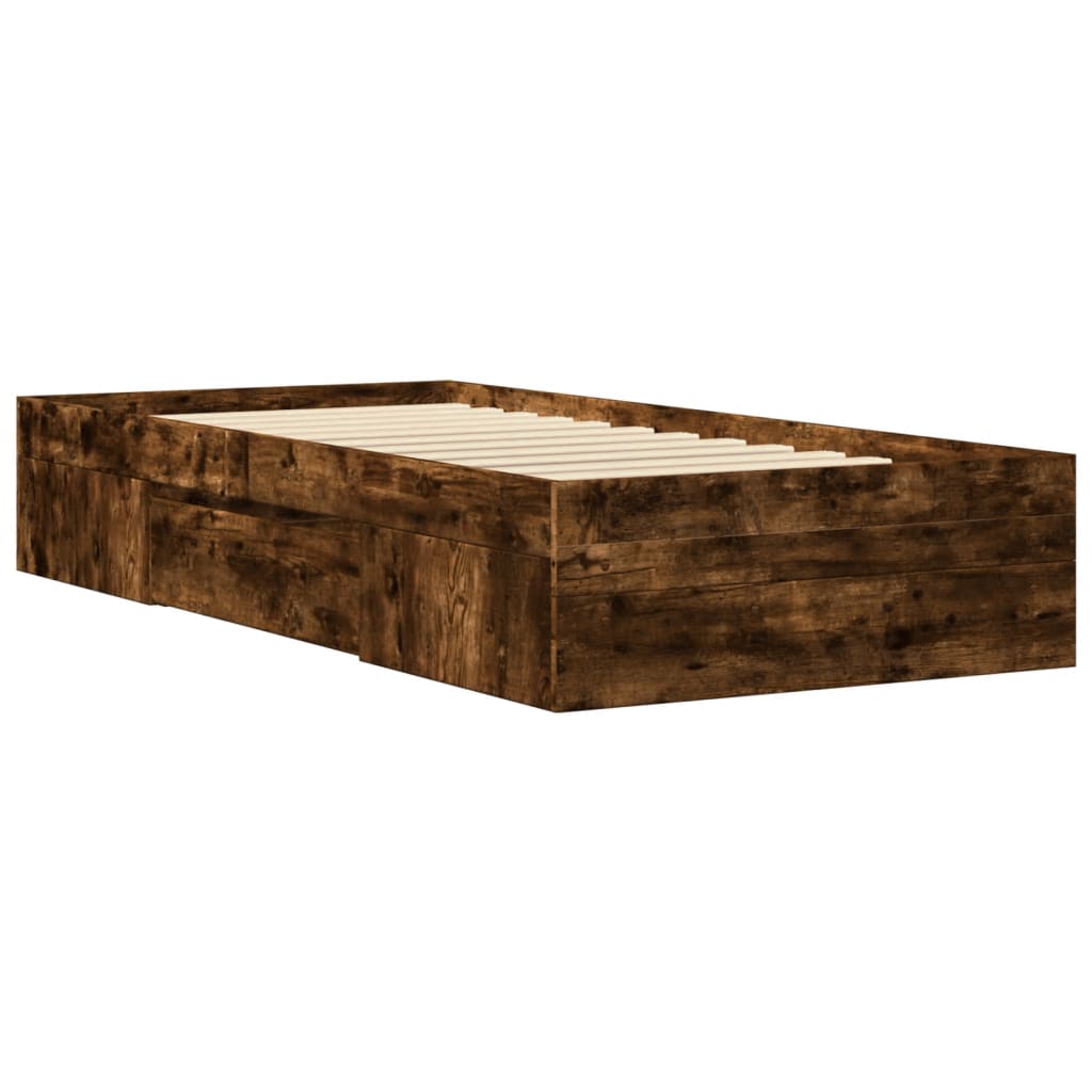 Bed Frame without Mattress Smoked Oak 100x200 cm Engineered Wood