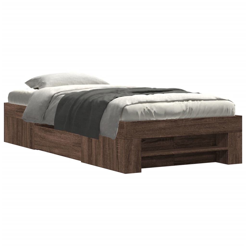 Bed Frame without Mattress Brown Oak 100x200 cm Engineered Wood