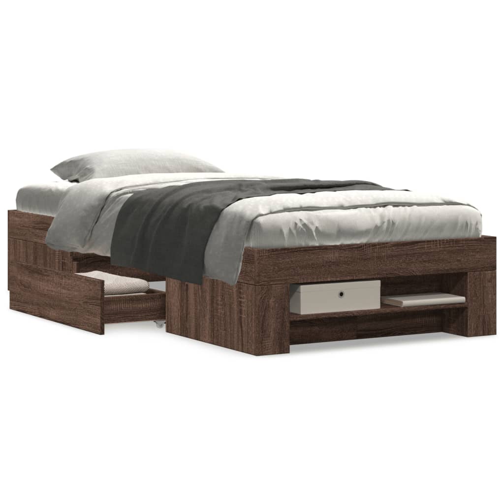 Bed Frame without Mattress Brown Oak 100x200 cm Engineered Wood