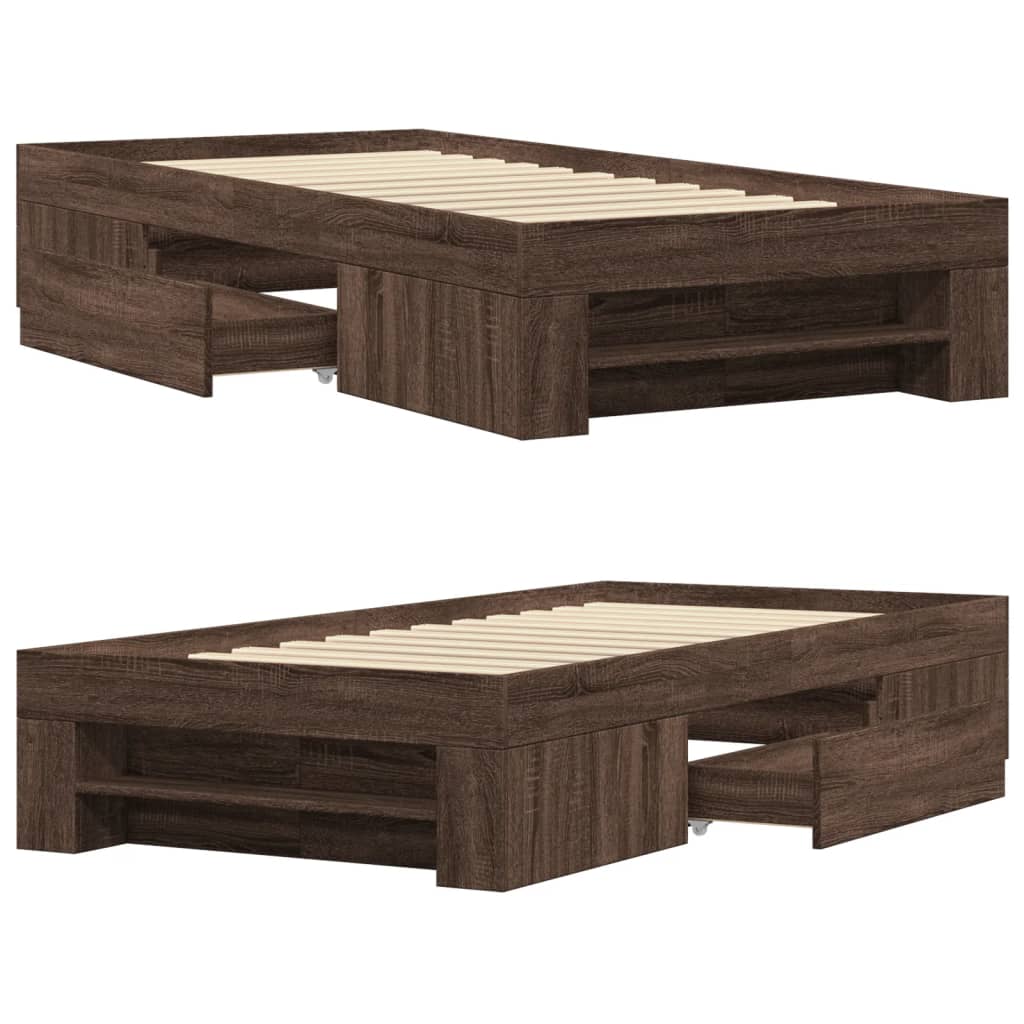 Bed Frame without Mattress Brown Oak 100x200 cm Engineered Wood