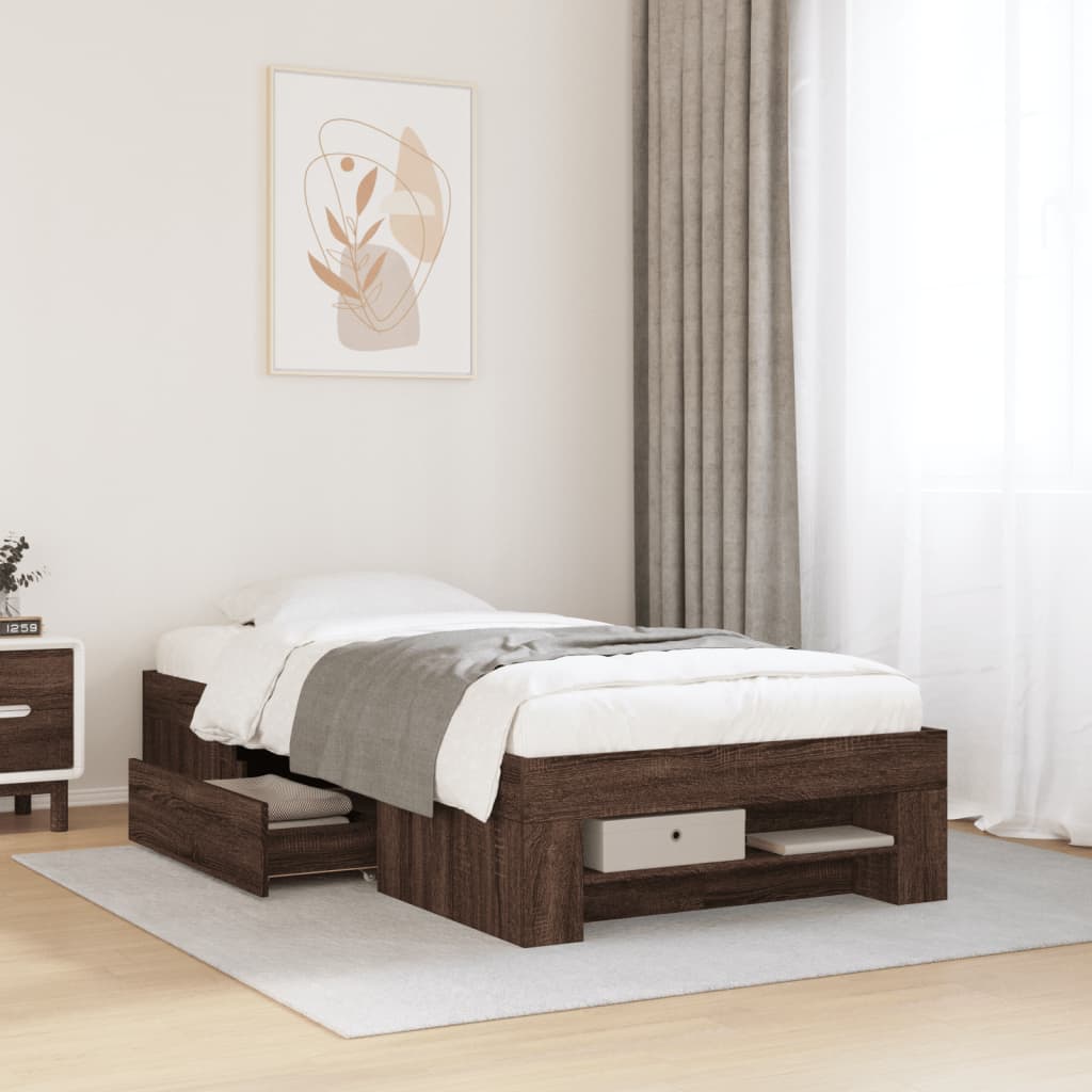 Bed Frame without Mattress Brown Oak 100x200 cm Engineered Wood