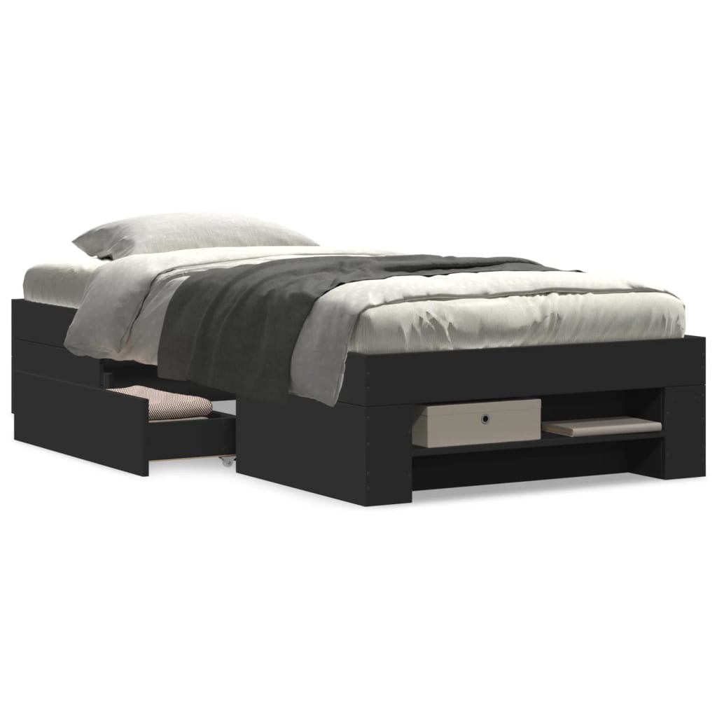 Bed Frame without Mattress Black 90x200 cm Engineered Wood