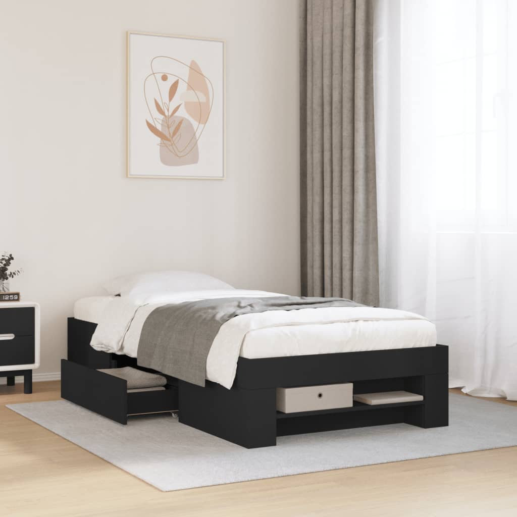 Bed Frame without Mattress Black 90x200 cm Engineered Wood