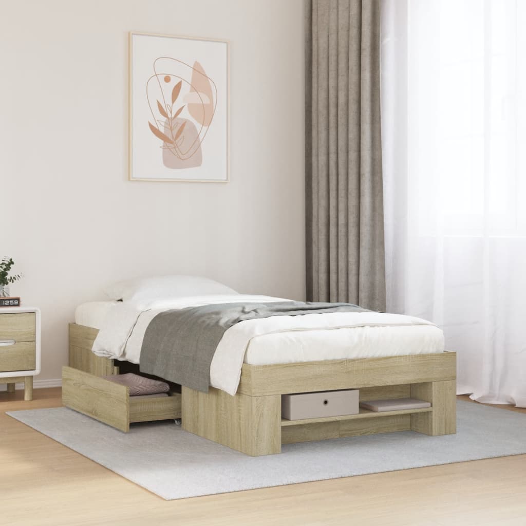 Bed Frame without Mattress Sonoma Oak 90x200 cm Engineered Wood