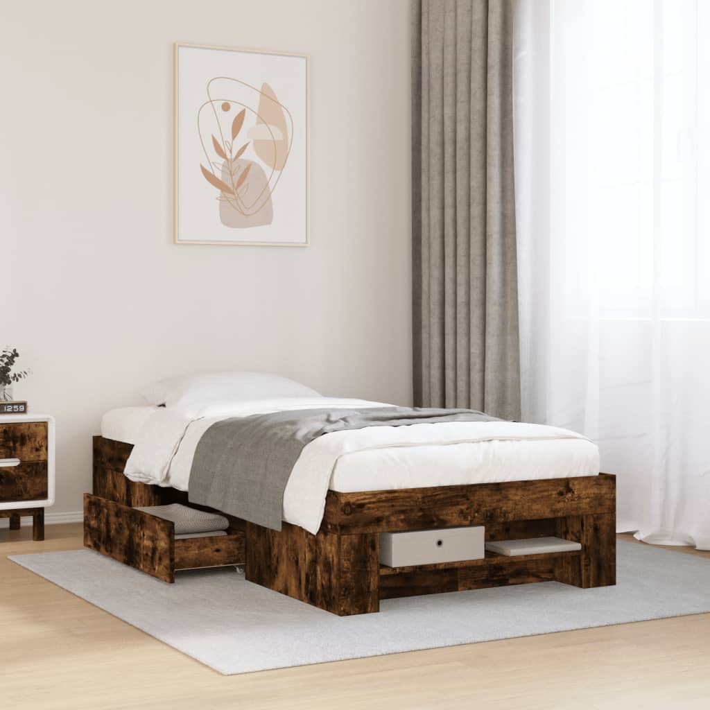Bed Frame without Mattress Smoked Oak 90x200 cm Engineered Wood