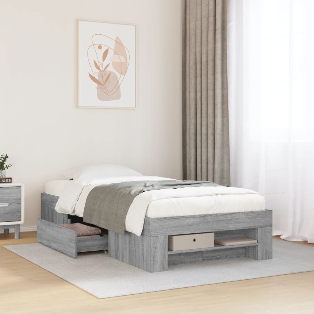 Bed Frame without Mattress Grey Sonoma 90x200 cm Engineered Wood