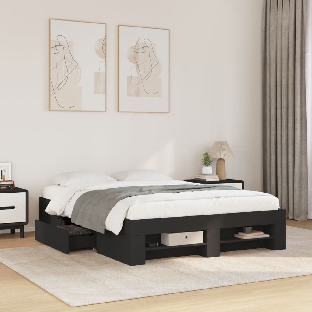 Bed Frame without Mattress Black 140x190 cm Engineered Wood