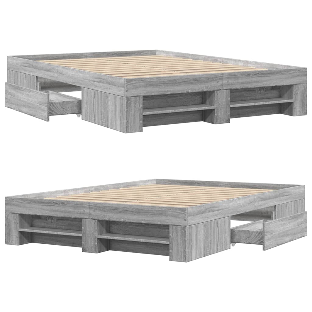 Bed Frame without Mattress Grey Sonoma 140x190 cm Engineered Wood