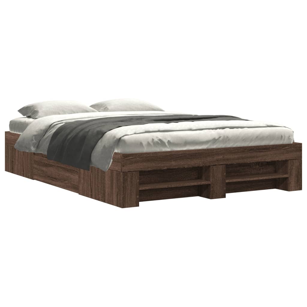 Bed Frame without Mattress Brown Oak 140x190 cm Engineered Wood