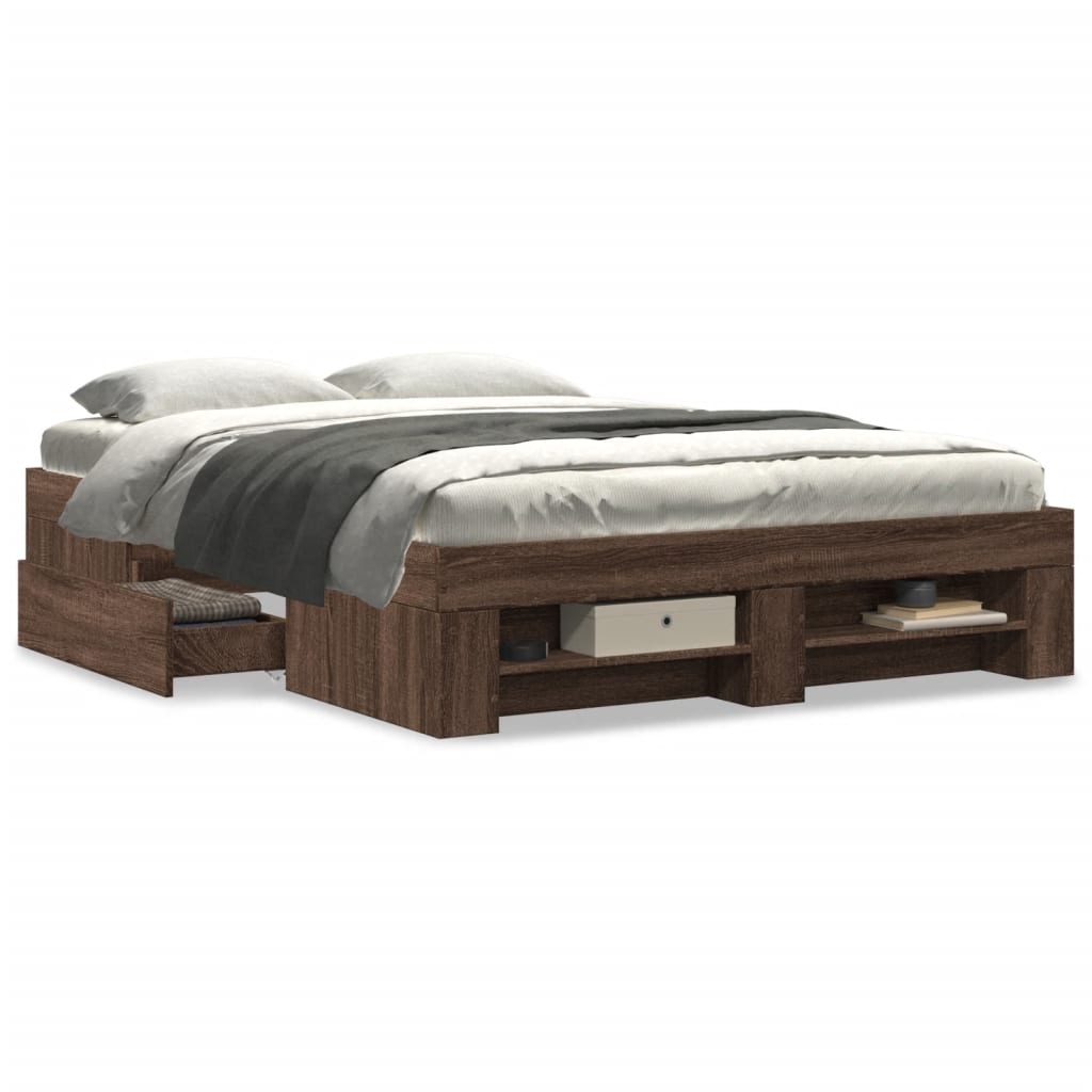 Bed Frame without Mattress Brown Oak 140x190 cm Engineered Wood