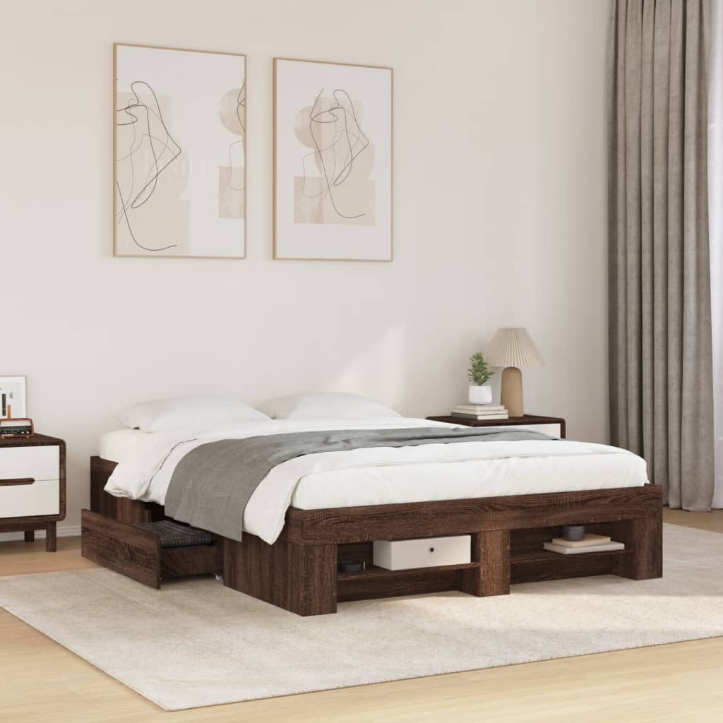 Bed Frame without Mattress Brown Oak 140x190 cm Engineered Wood
