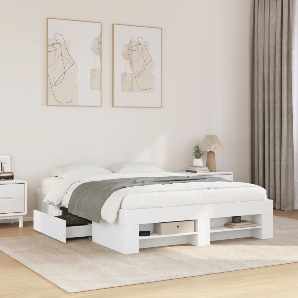 Bed Frame without Mattress White 135x190 cm Double Engineered Wood