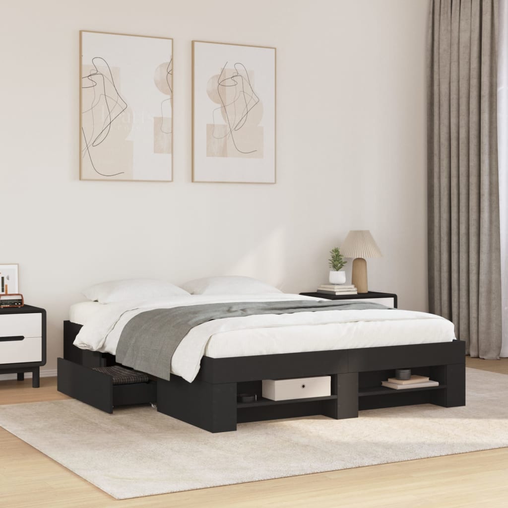 Bed Frame without Mattress Black 135x190 cm Double Engineered Wood