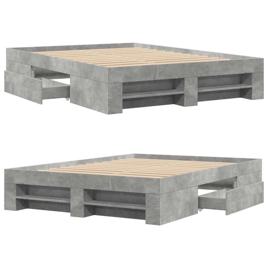 Bed Frame without Mattress Concrete Grey 135x190cm Engineered Wood
