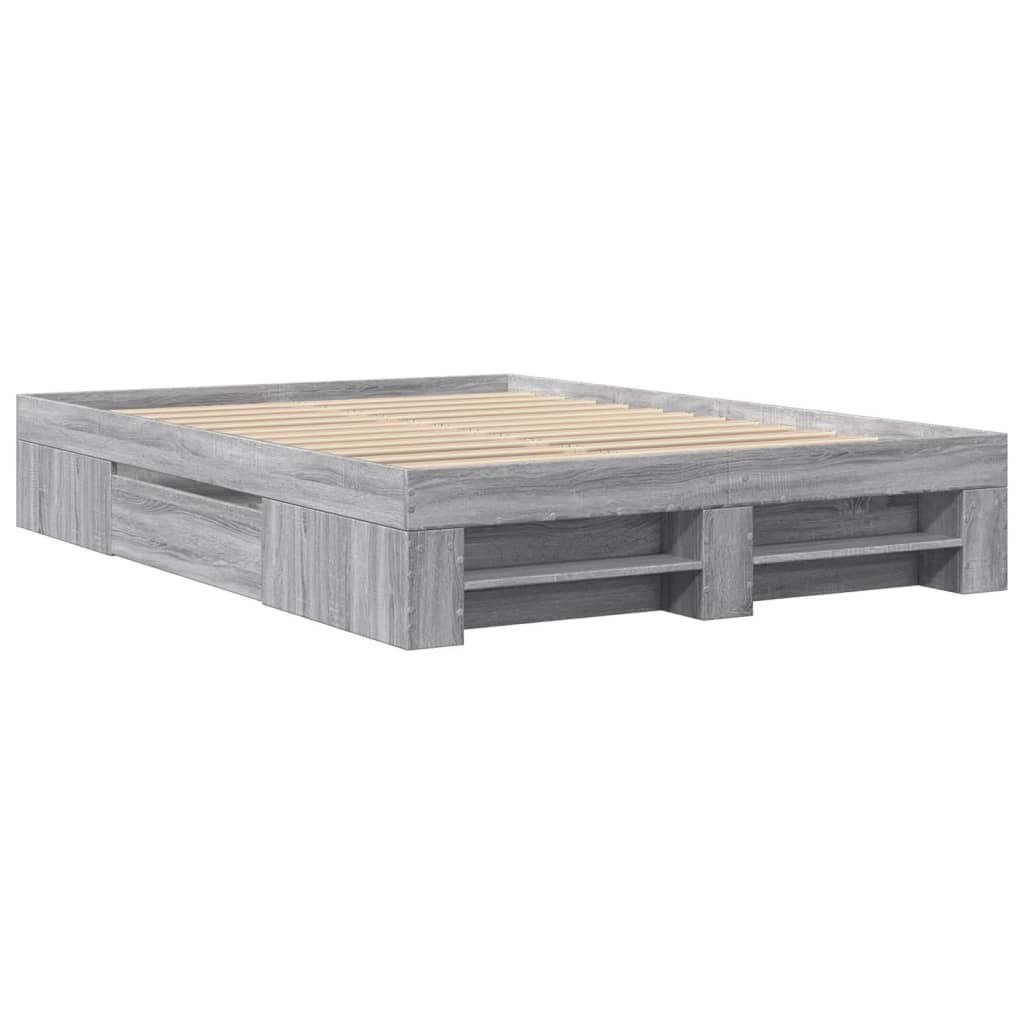 Bed Frame without Mattress Grey Sonoma 135x190 cm Double Engineered Wood