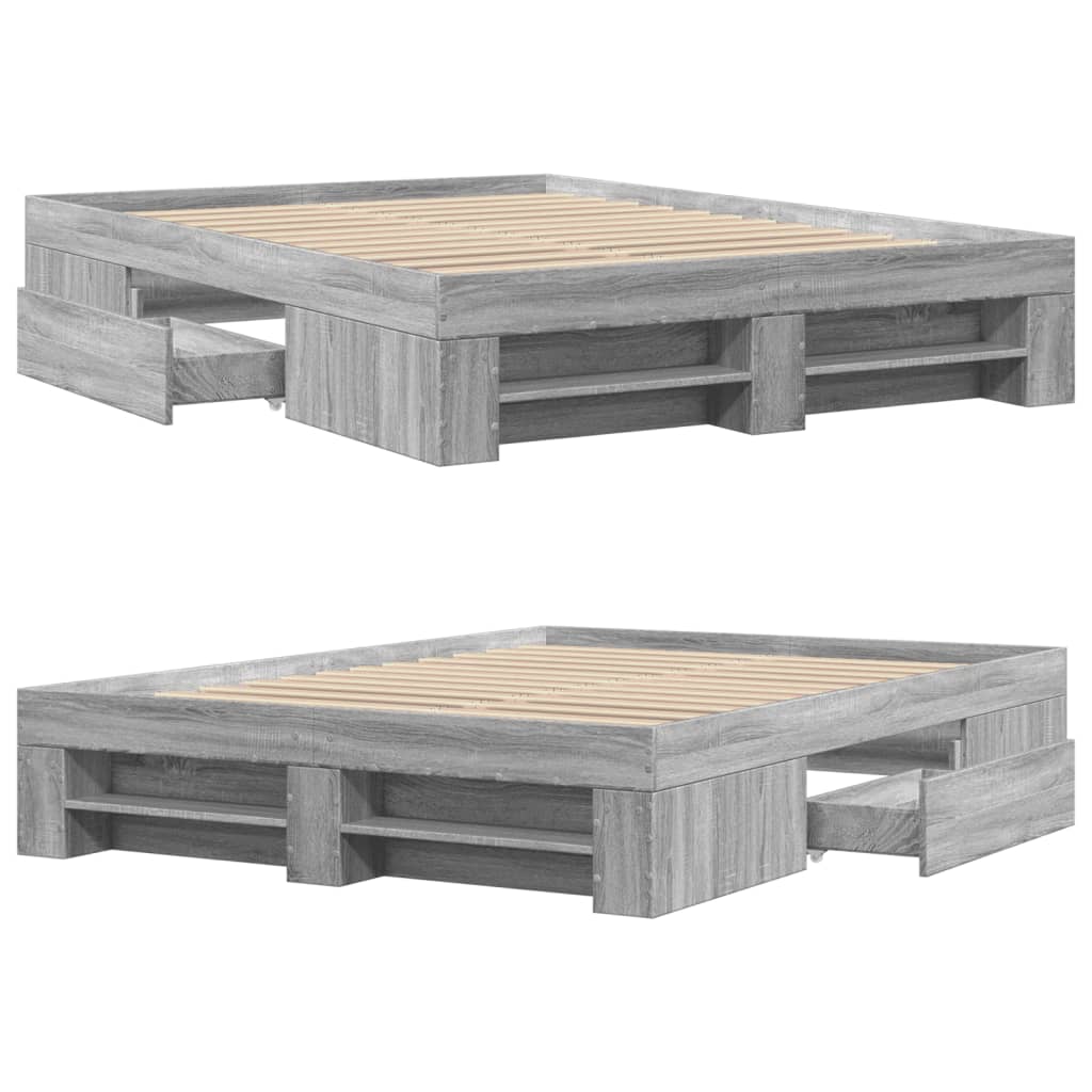 Bed Frame without Mattress Grey Sonoma 135x190 cm Double Engineered Wood