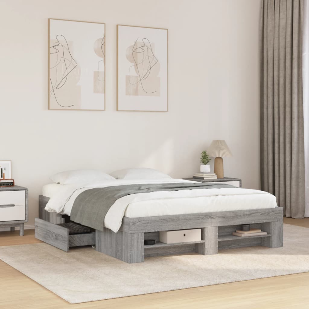Bed Frame without Mattress Grey Sonoma 135x190 cm Double Engineered Wood