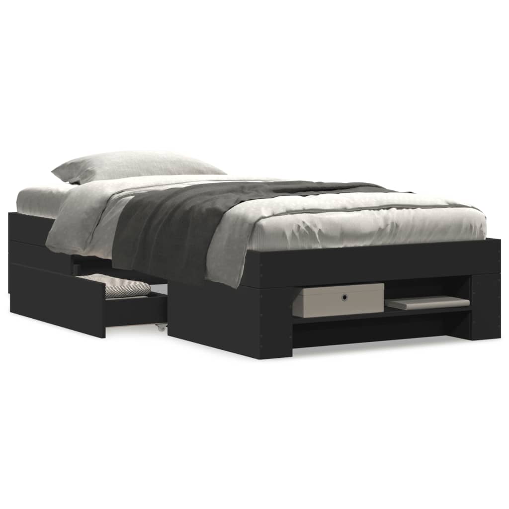 Bed Frame without Mattress Black 90x190 cm Single Engineered Wood