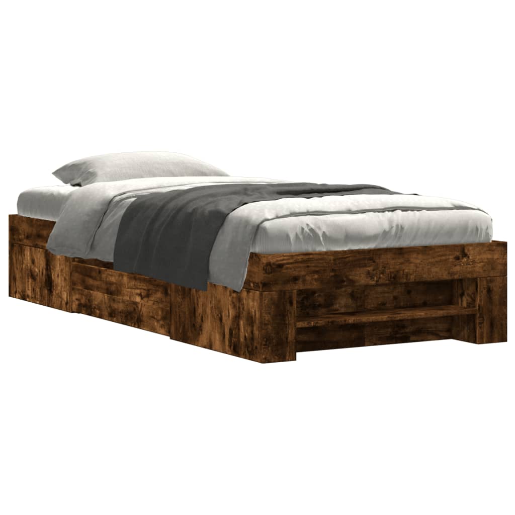 Bed Frame without Mattress Smoked Oak 90x190 cm Single Engineered Wood