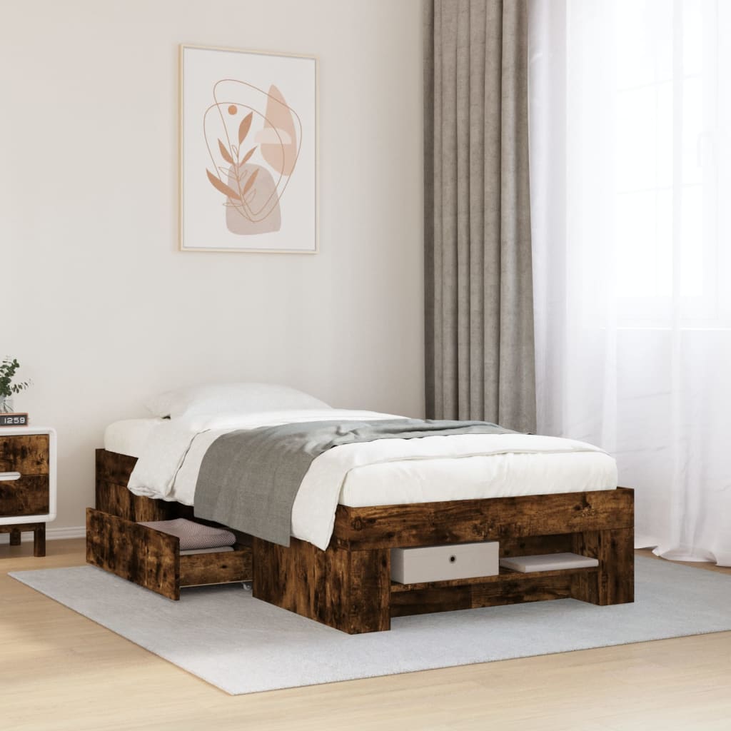 Bed Frame without Mattress Smoked Oak 90x190 cm Single Engineered Wood