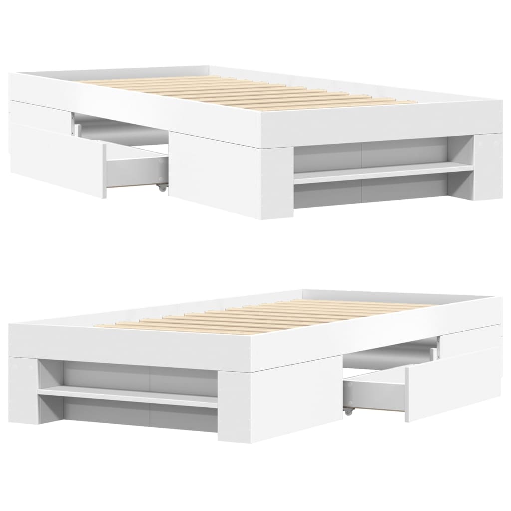Bed Frame without Mattress White 75x190 cm Small Single Engineered Wood
