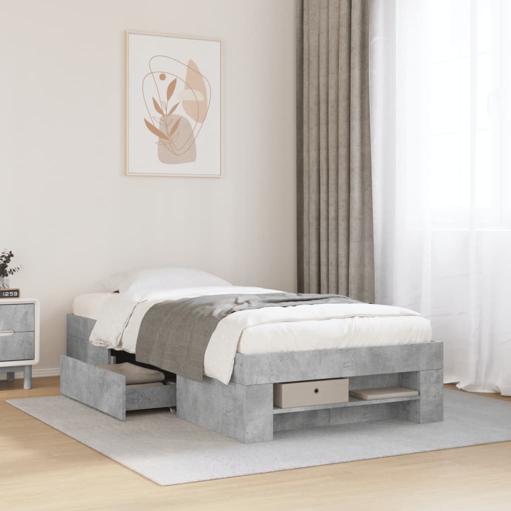 Bed Frame without Mattress Concrete Grey 75x190cm Engineered Wood