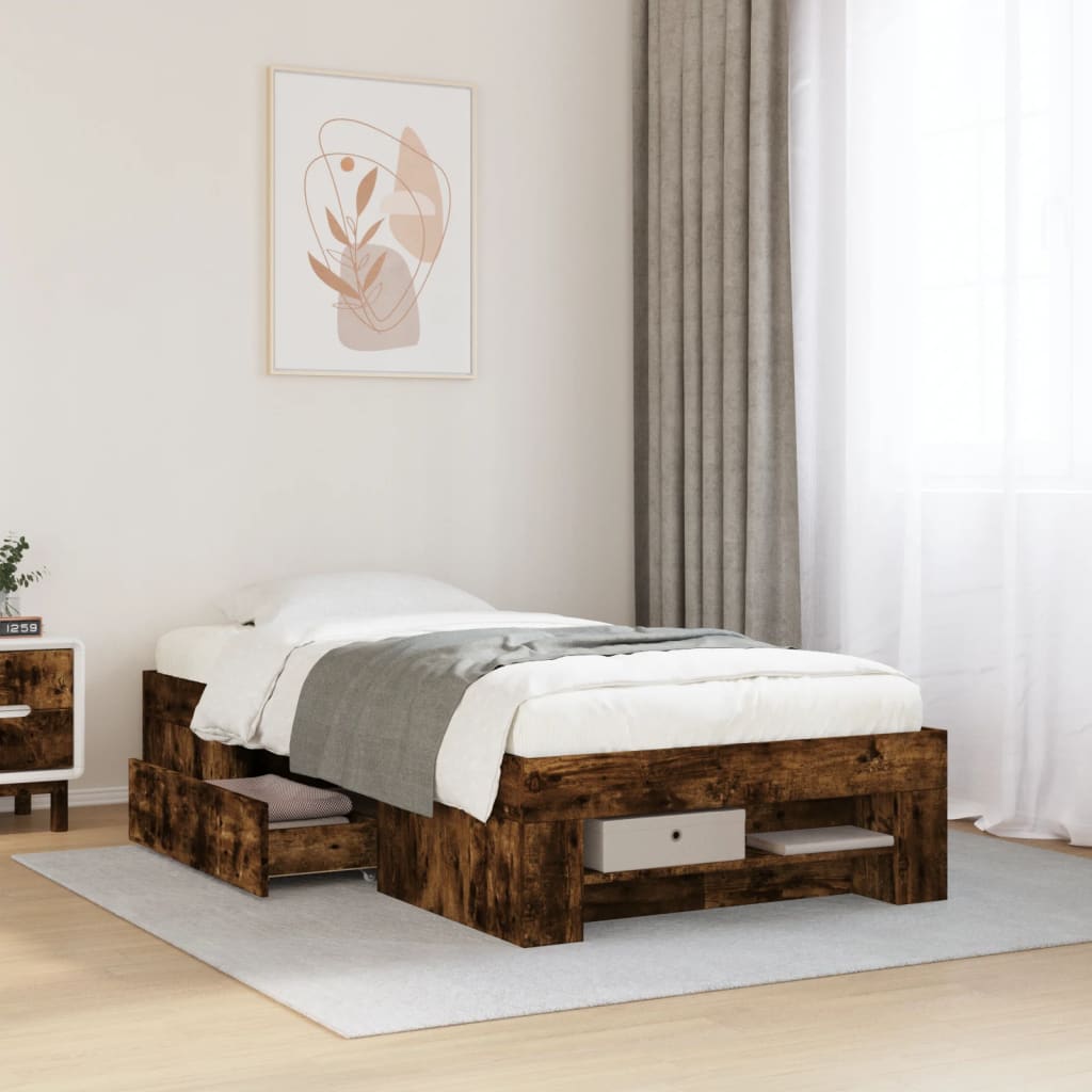 Bed Frame without Mattress Smoked Oak 75x190 cm Small Single Engineered Wood