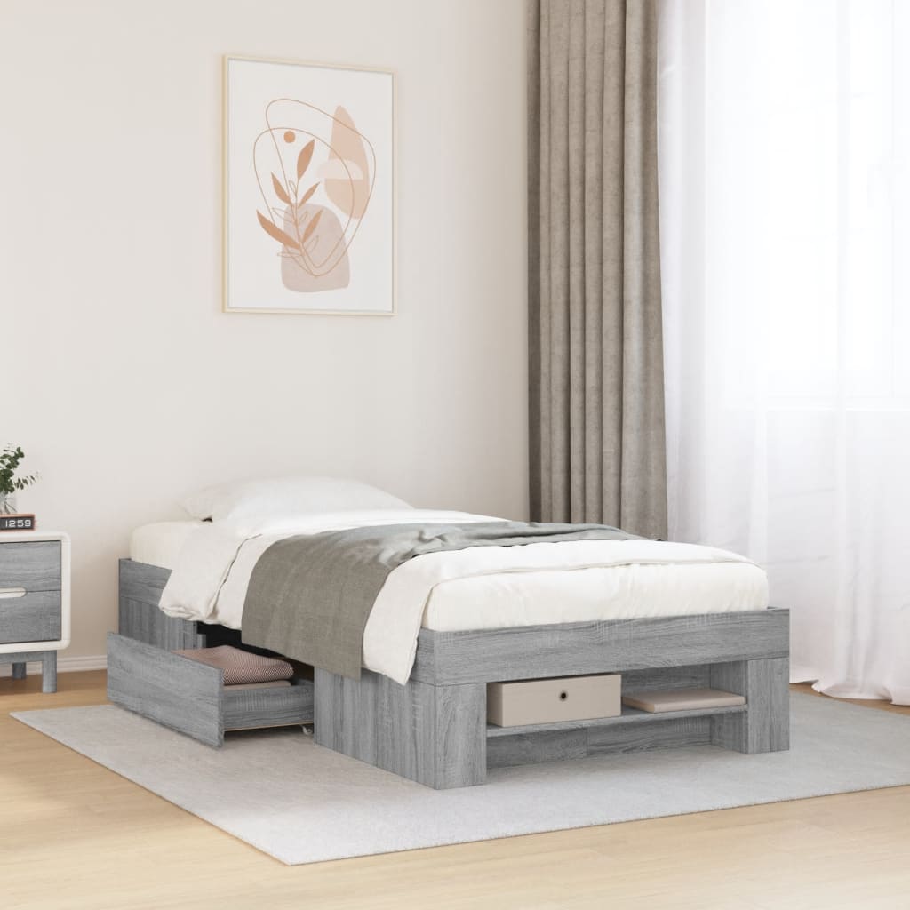 Bed Frame without Mattress Grey Sonoma 75x190 cm Small Single Engineered Wood