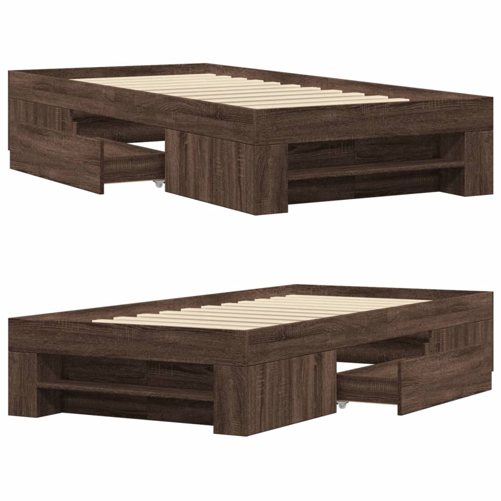 Bed Frame without Mattress Brown Oak 75x190 cm Small Single Engineered Wood
