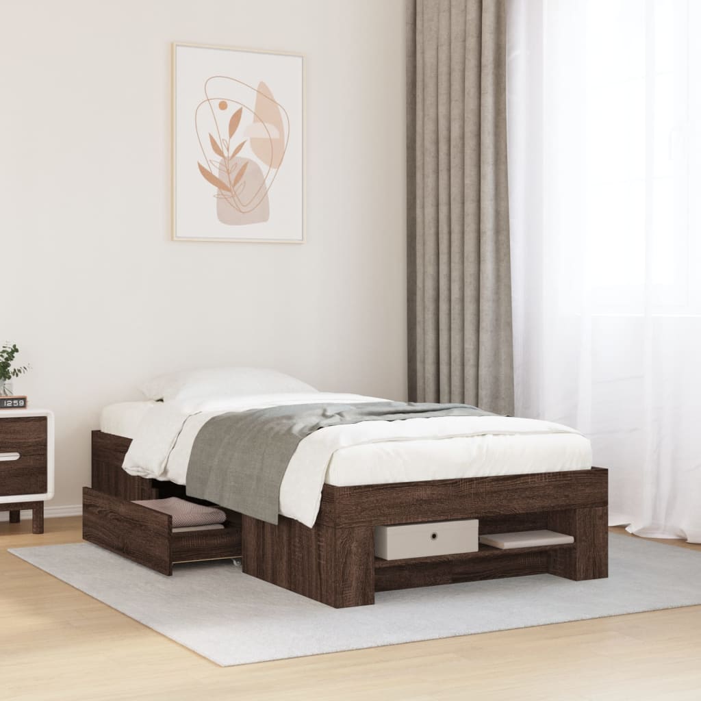 Bed Frame without Mattress Brown Oak 75x190 cm Small Single Engineered Wood
