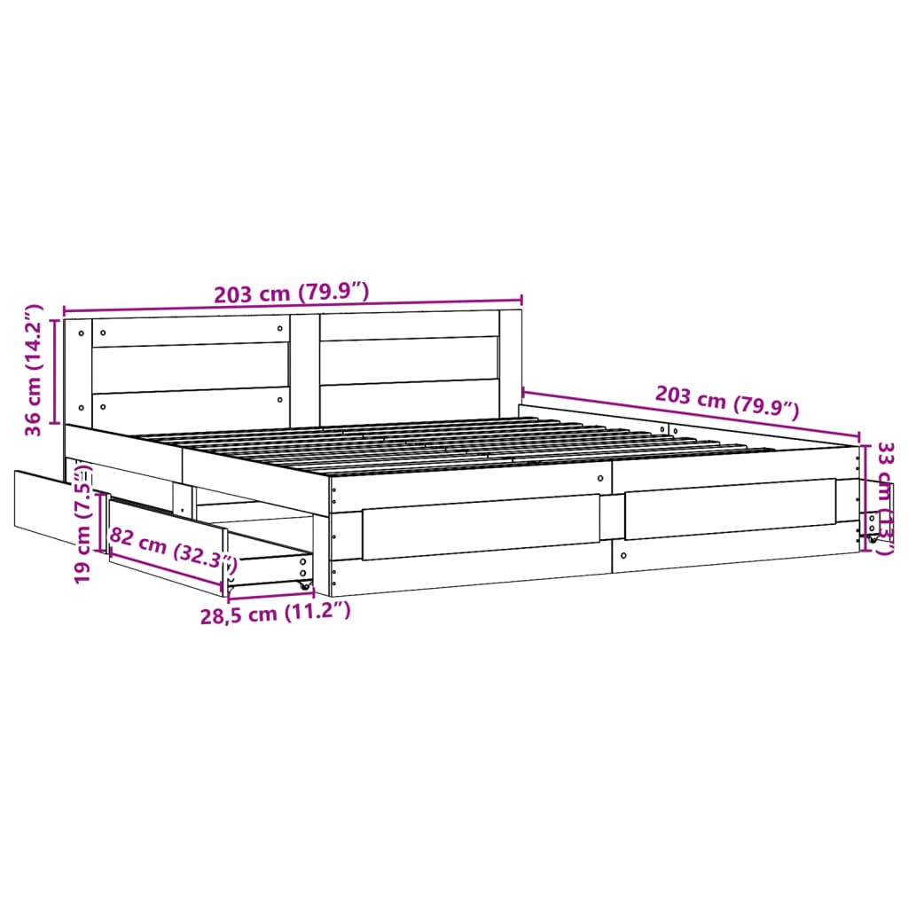 Bed Frame with Headboard without Mattress White 200x200 cm