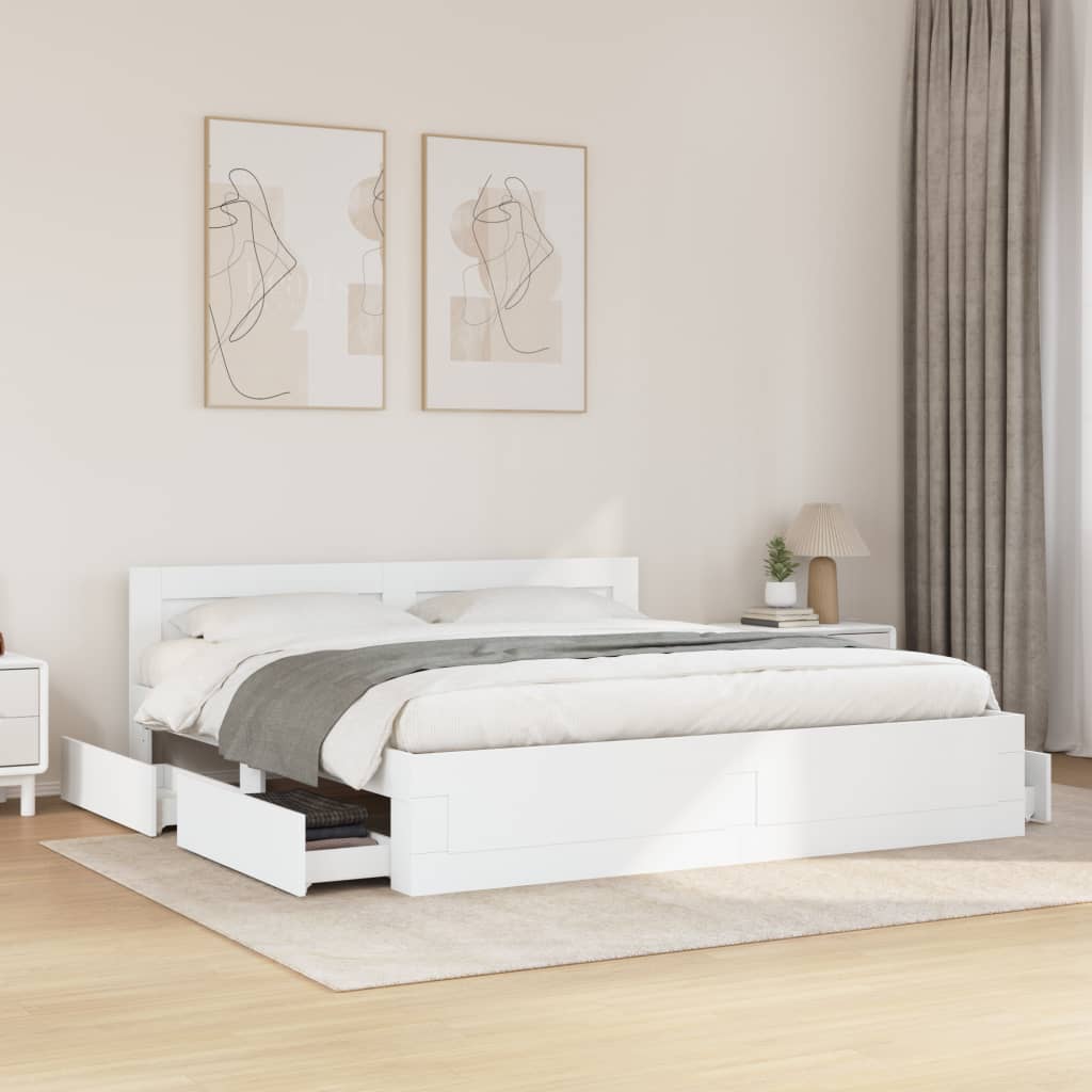 Bed Frame with Headboard without Mattress White 200x200 cm