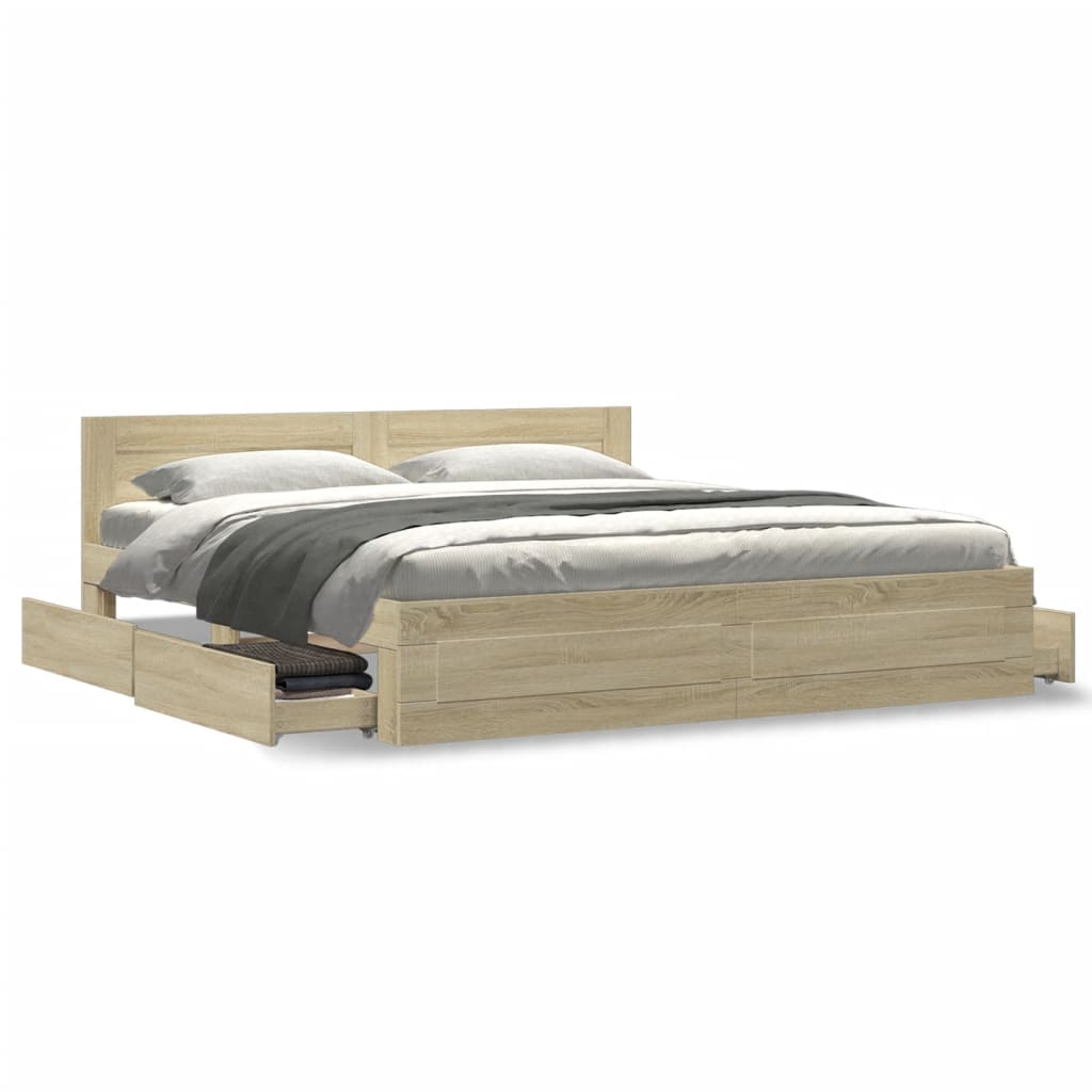 Bed Frame with Headboard without Mattress Sonoma Oak 200x200 cm