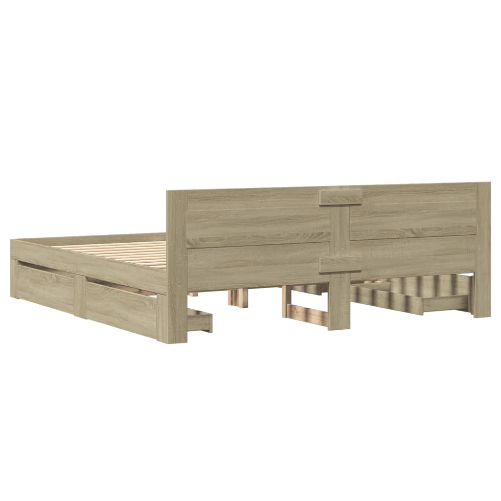 Bed Frame with Headboard without Mattress Sonoma Oak 200x200 cm