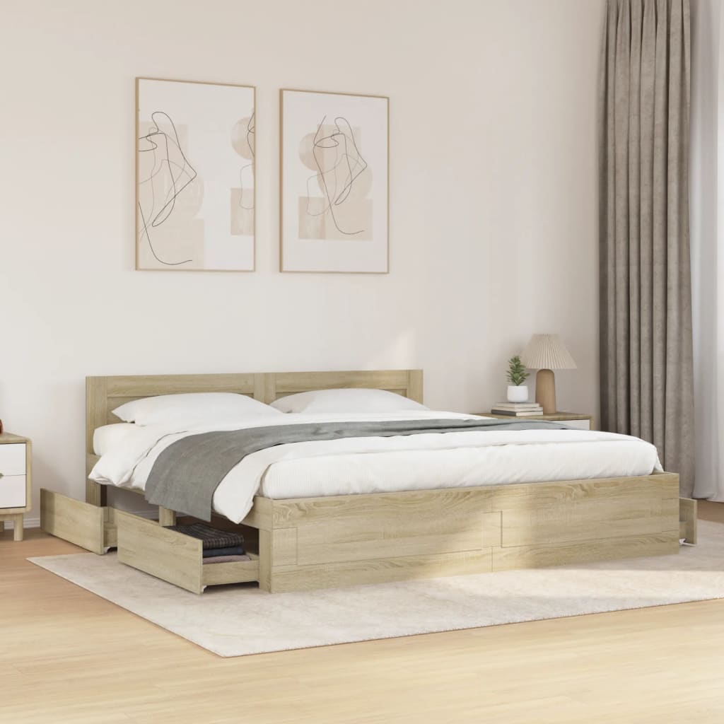 Bed Frame with Headboard without Mattress Sonoma Oak 200x200 cm