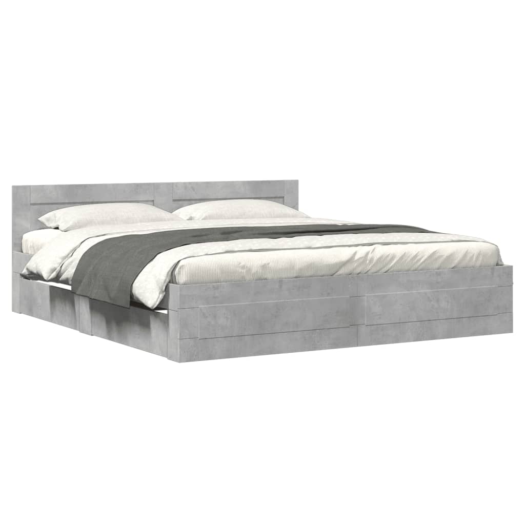 Bed Frame with Headboard without Mattress Concrete Grey 200x200 cm
