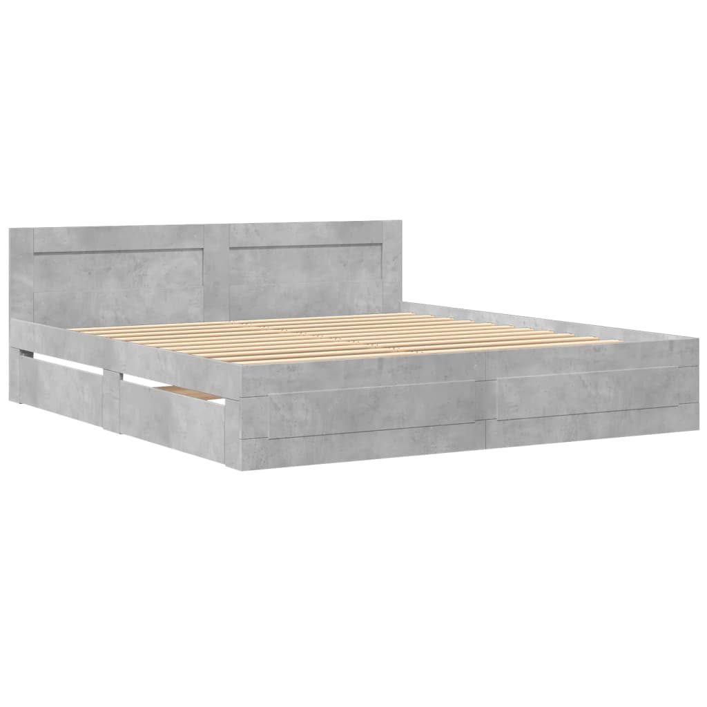 Bed Frame with Headboard without Mattress Concrete Grey 200x200 cm