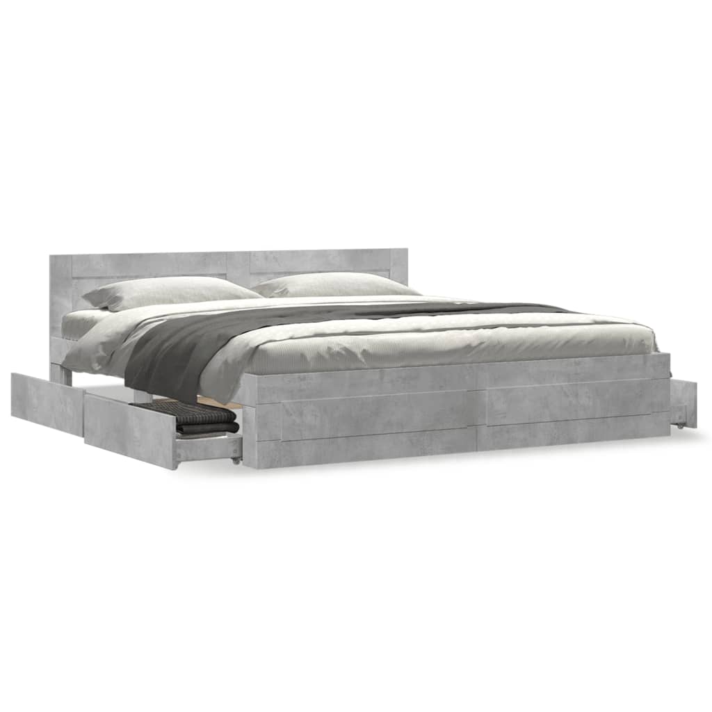 Bed Frame with Headboard without Mattress Concrete Grey 200x200 cm