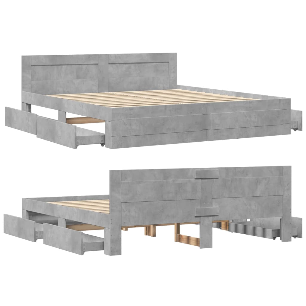 Bed Frame with Headboard without Mattress Concrete Grey 200x200 cm