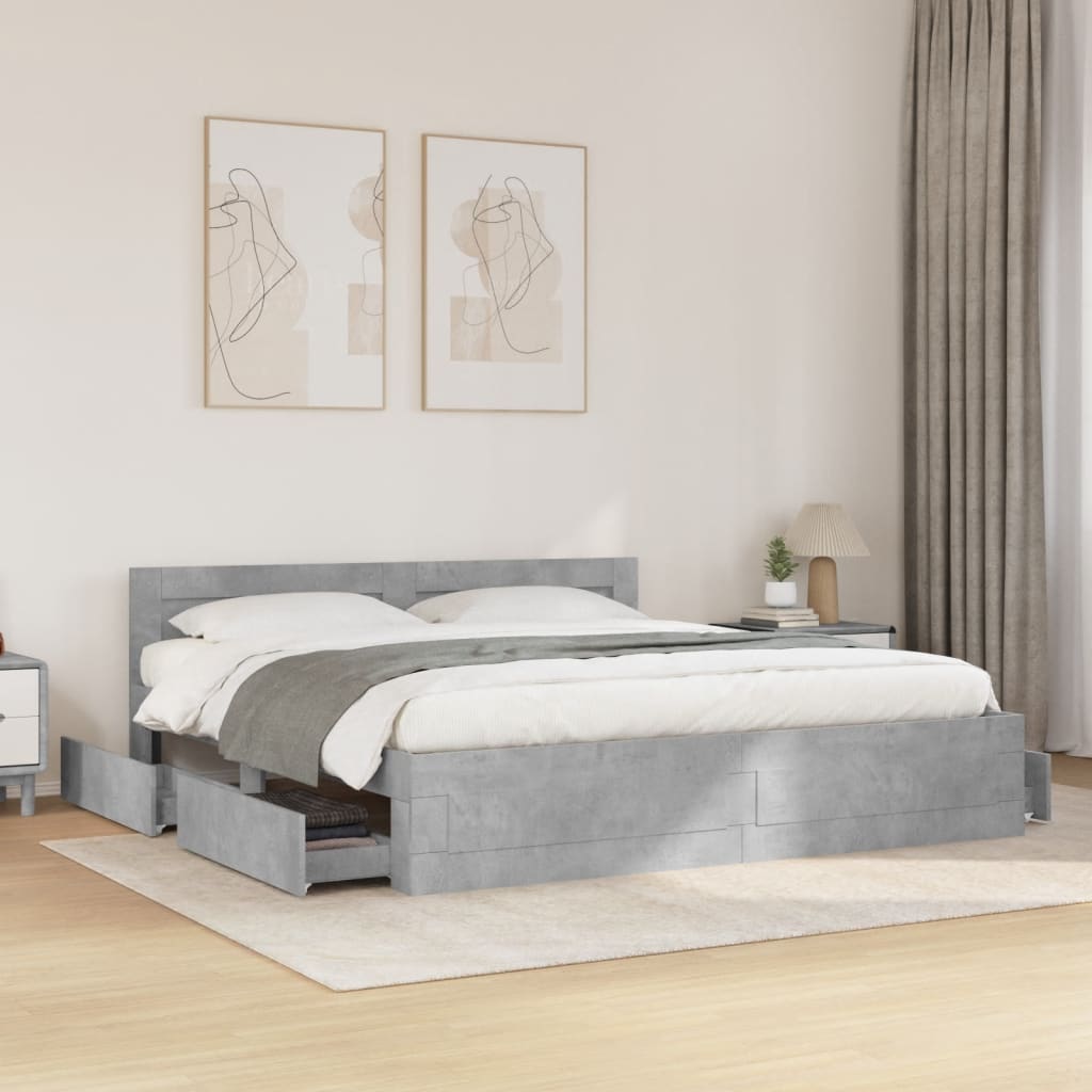 Bed Frame with Headboard without Mattress Concrete Grey 200x200 cm