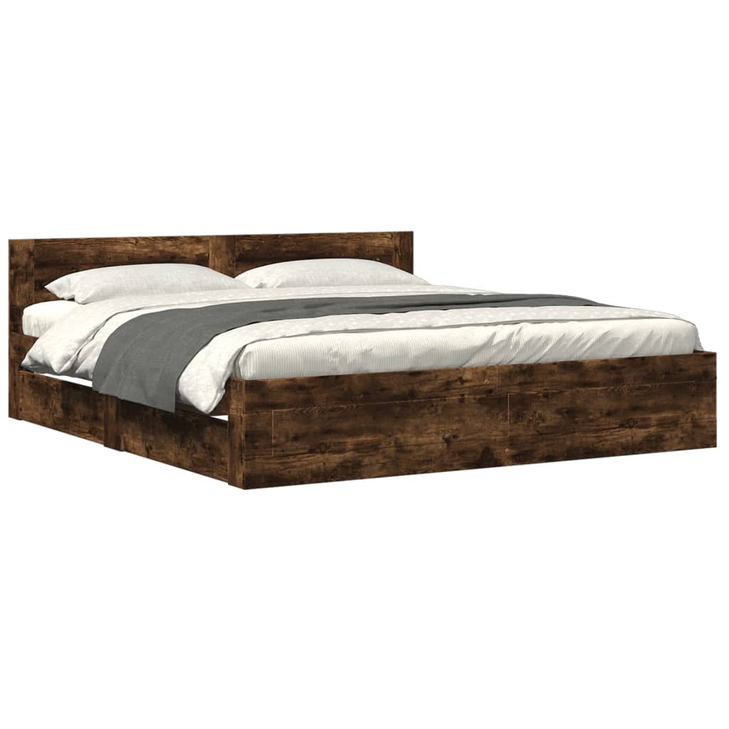Bed Frame with Headboard without Mattress Smoked Oak 200x200 cm